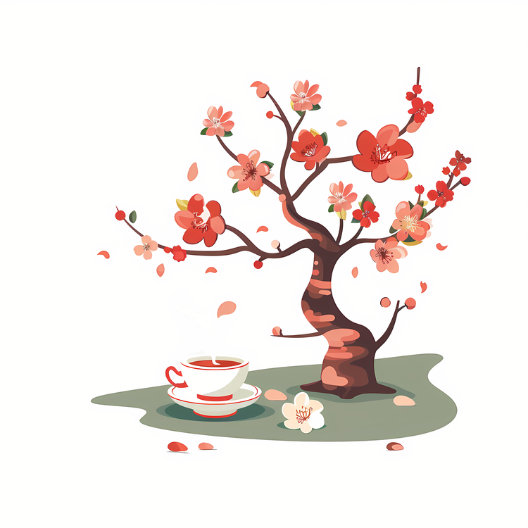 Spring Tea,Cherry Blossom Tree,Tea Cup
