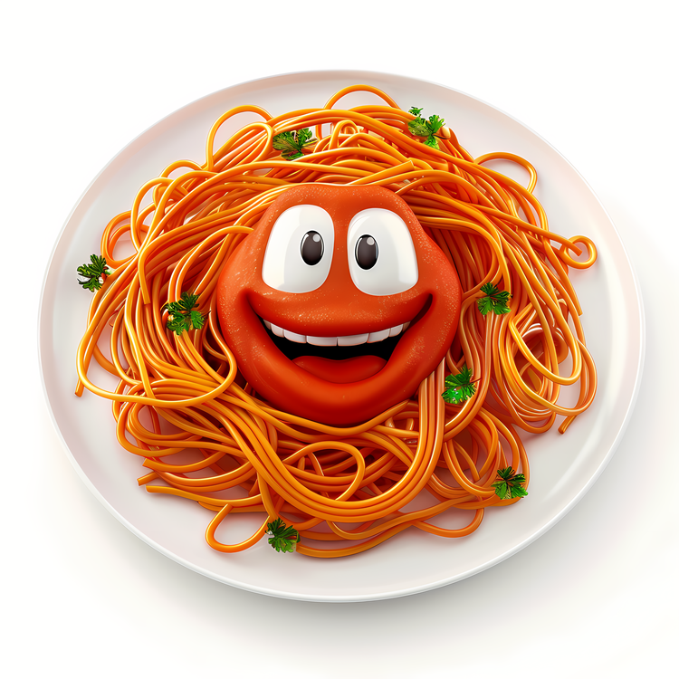 3d Cartoon Food,Spaghetti,Smiling