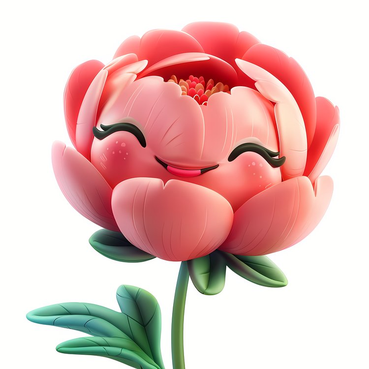 3d Cartoon Flowers,Smiling Peony,Pink Flower