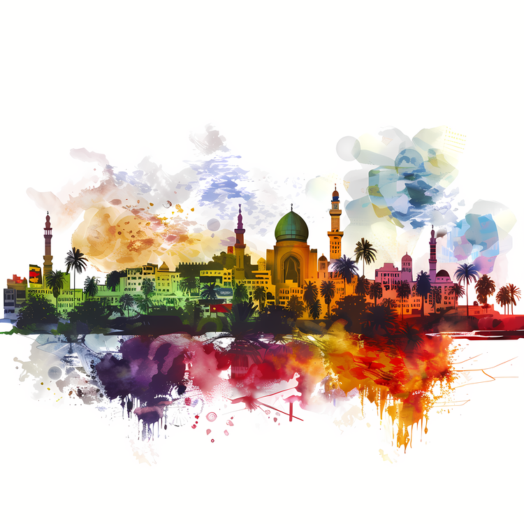 Gaza City Skyline,Skyline,Watercolor