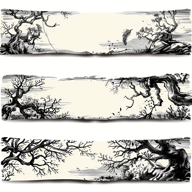 Banners,Landscape,Black And White