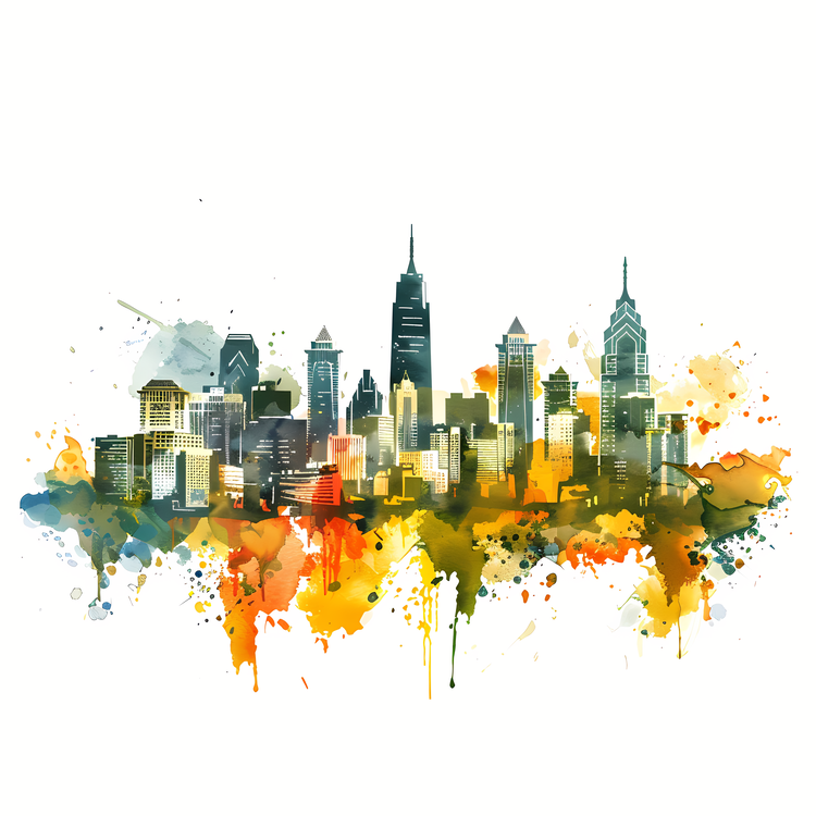 Philly Skyline,Skyline,Watercolor