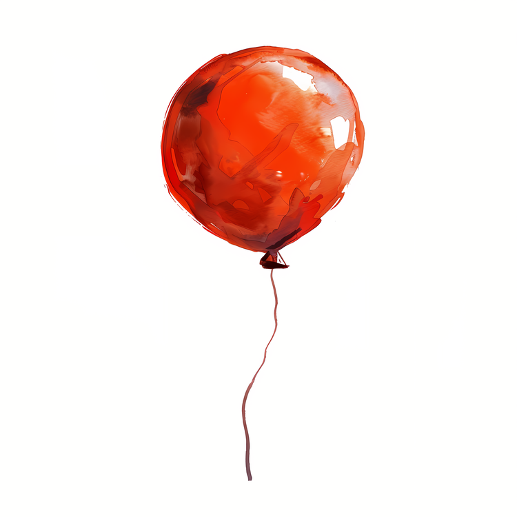 Single Balloon,Red Balloon,Watercolor