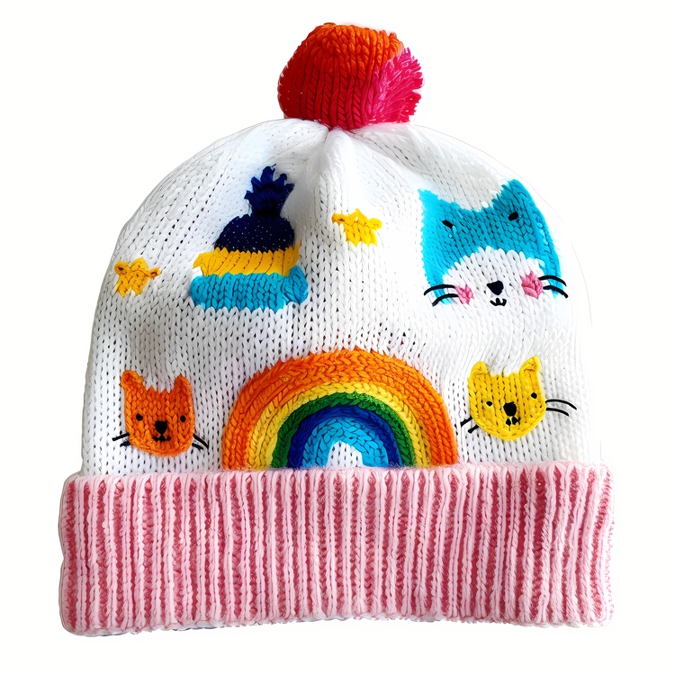 Knit Cap,Cat Hat,Brightly Colored Yarn