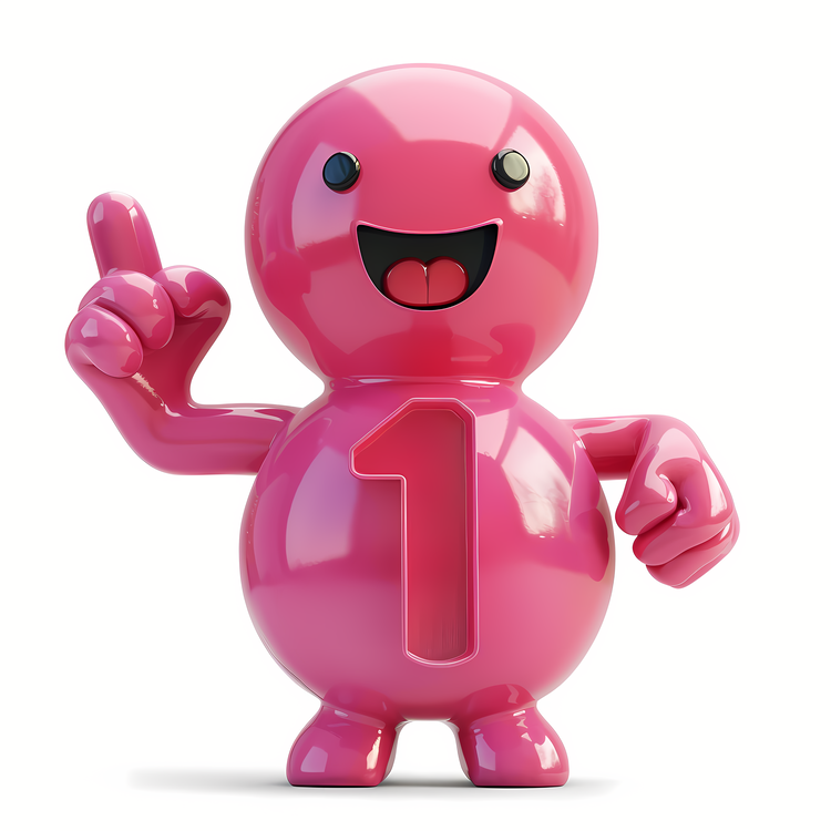 3d Cartoon Number,Pink Cartoon Character Holding Up One Finger,Number One