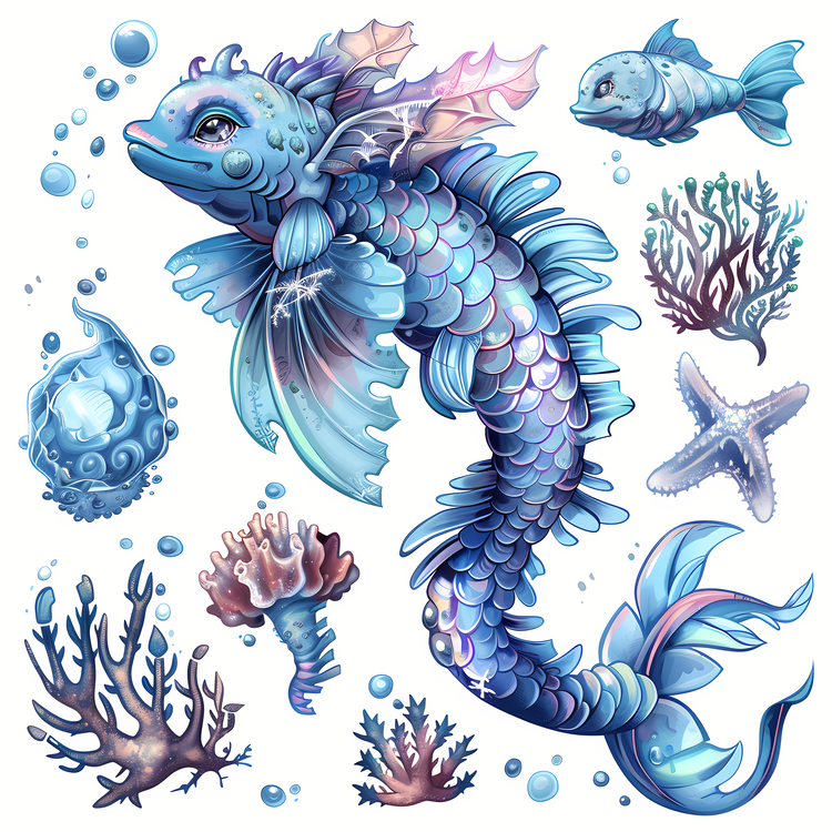 Mermaid,Watercolor,Fish