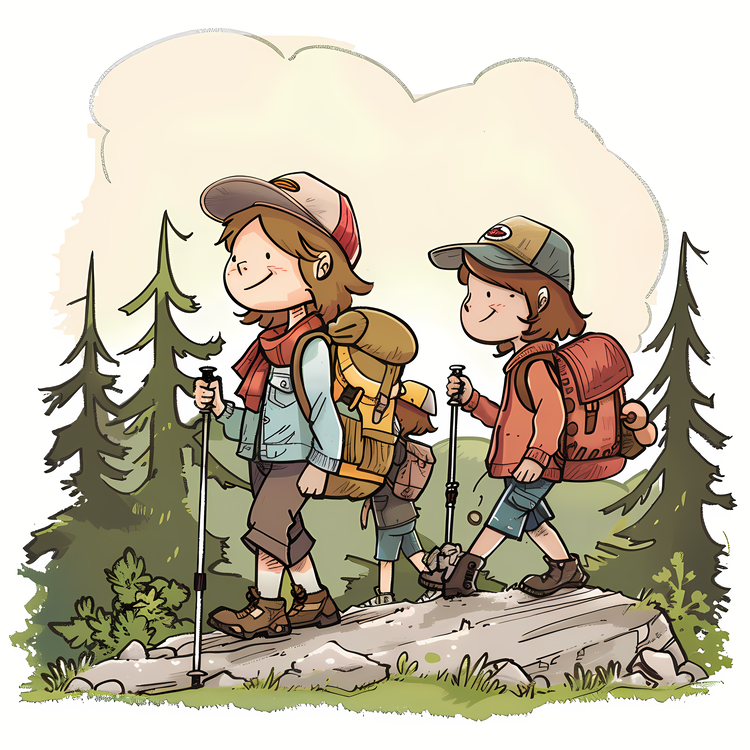 Trail,Cartoon,Hikers In The Mountains