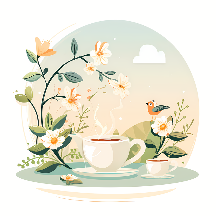 Spring Tea,Cup Of Tea,Flowers