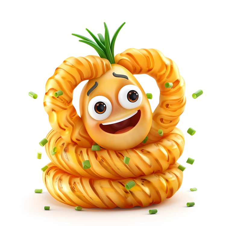 3d Cartoon Food,Spaghetti With Tomato Sauce,Sliced Green Onions