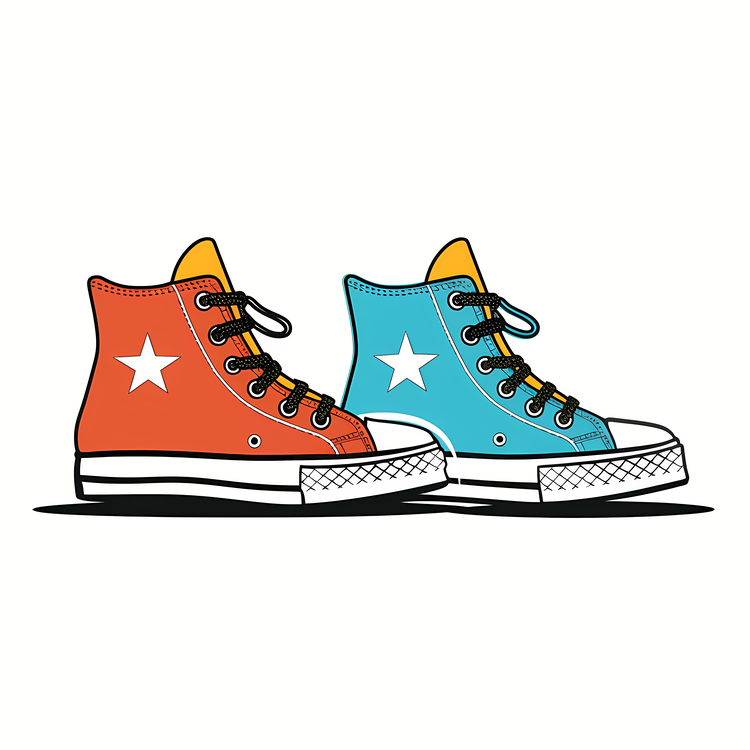 Two Different Colored Shoes Day,Colorful Shoes With Stars,High Top Shoes With Stars
