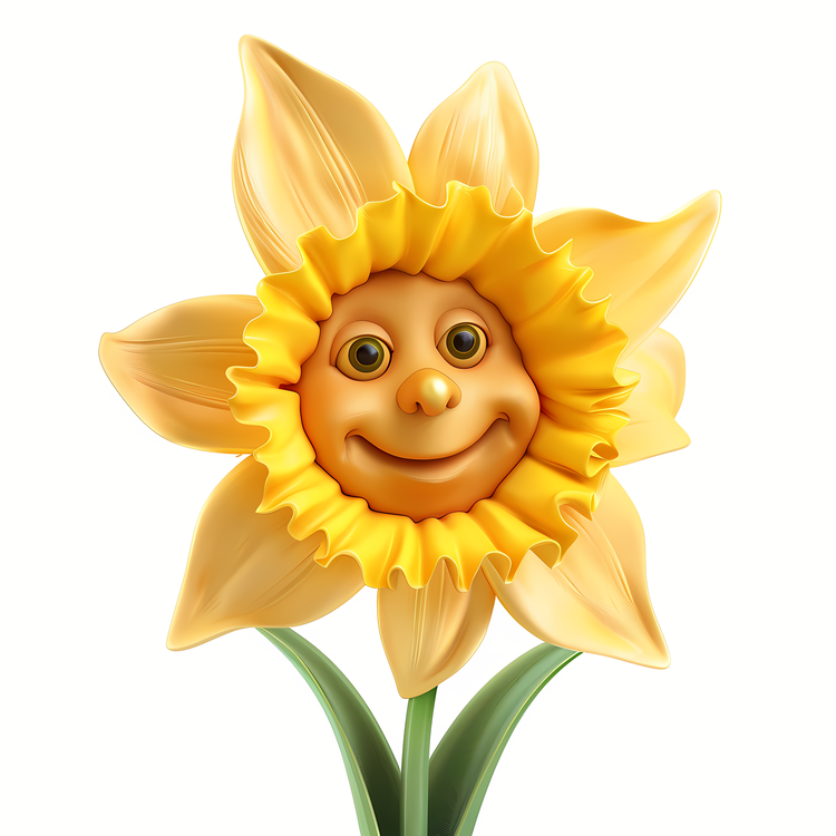 3d Cartoon Flowers,Smiling Daffodil,Happy Flower