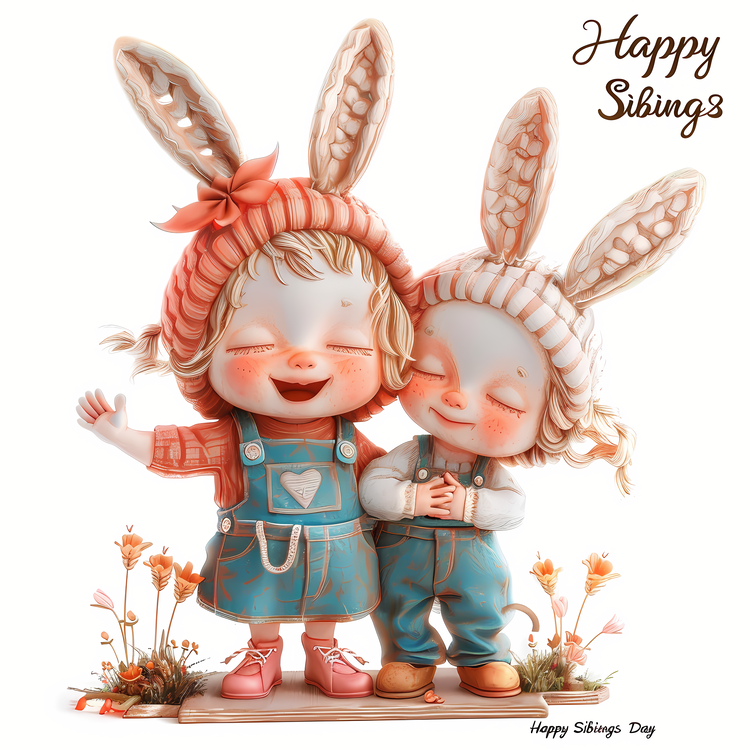 Happy Siblings Day,Happy Easter Bunny,Children Hugging