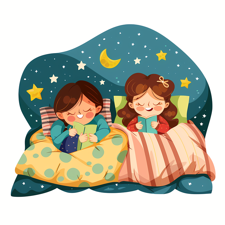 Sleepover Day,Children Sleeping Under The Stars,Kids In Bed With Stars