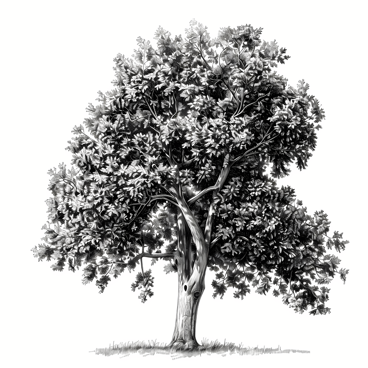 Hickory Tree,Tree,Black And White