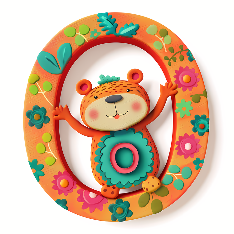 3d Cartoon Alphabet,Bear,Floral