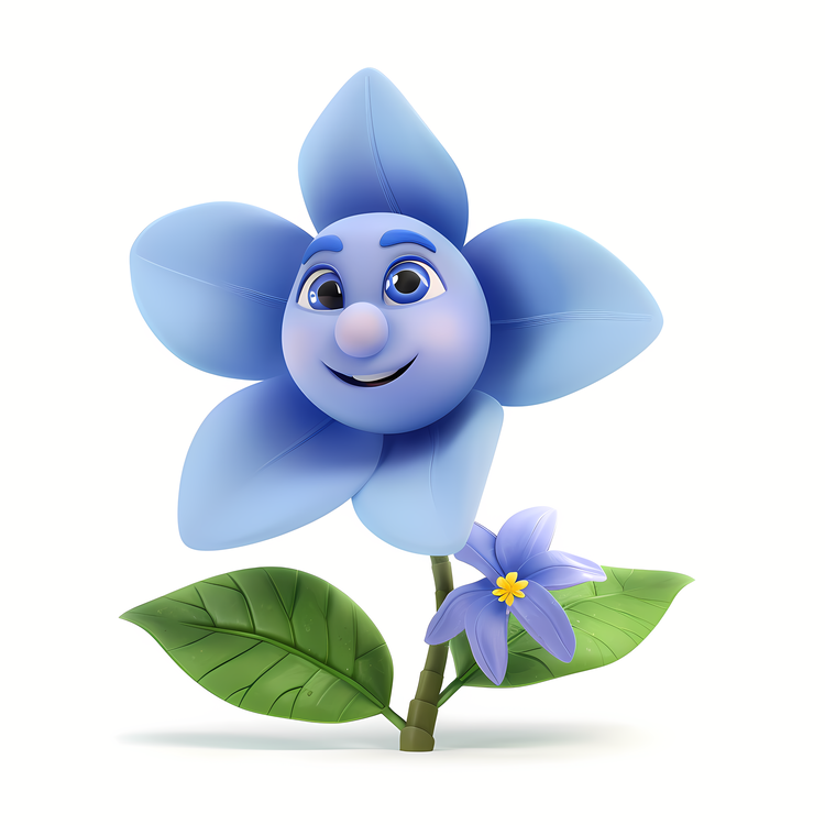 3d Cartoon Flowers,Blue Flower,Happy Face