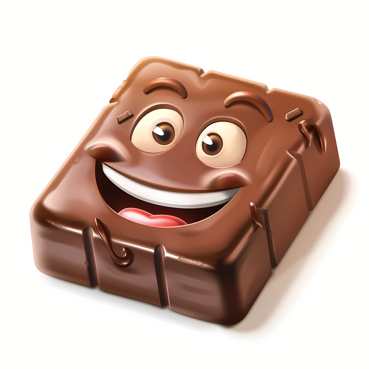 3d Cartoon Dessert,Smiling Chocolate Bar,Candy Face With A Smile
