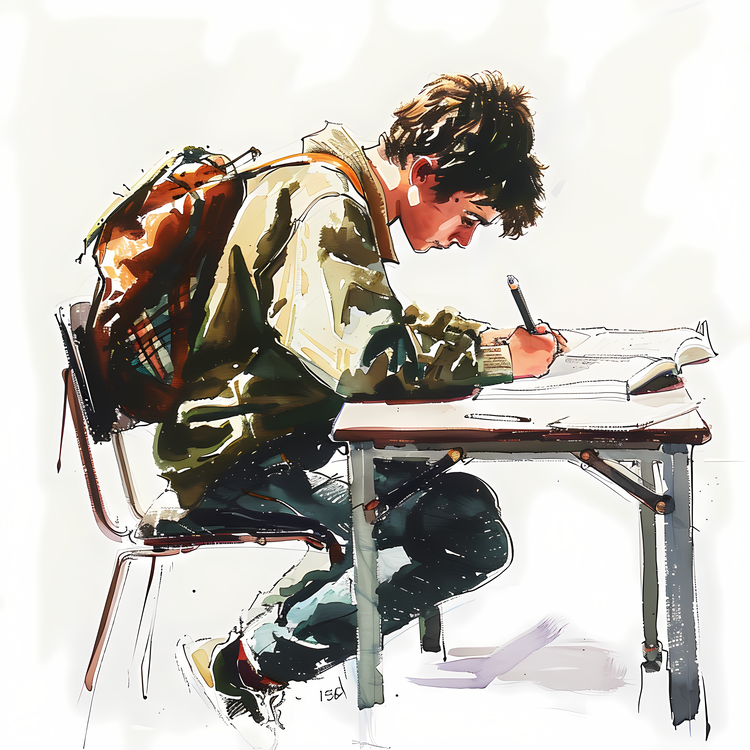 School,Watercolor Painting,Young Man