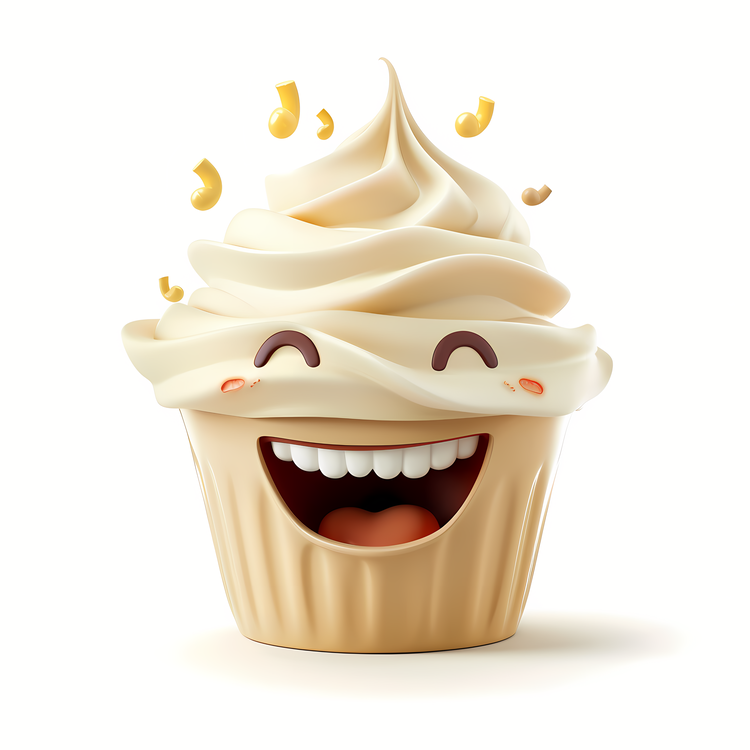3d Cartoon Dessert,Smiling Cupcake,Delicious Cupcake