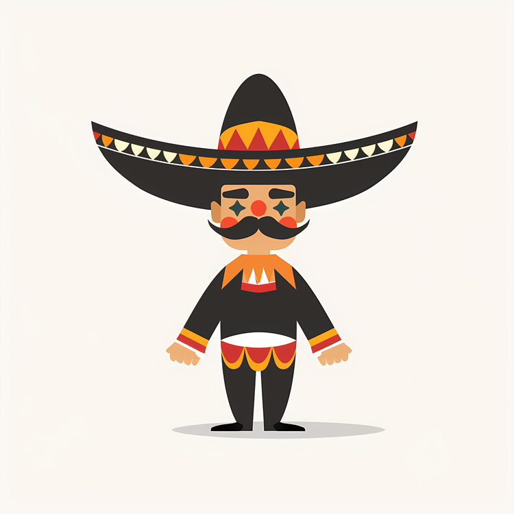 Cinco De Mayo,Cartoon Character,Man In Sombrero And Mustache
