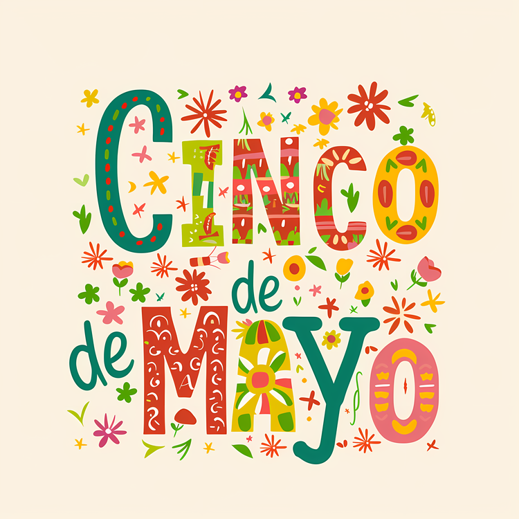 Cinco De Mayo,Mexican Holiday,Colorful Lettering