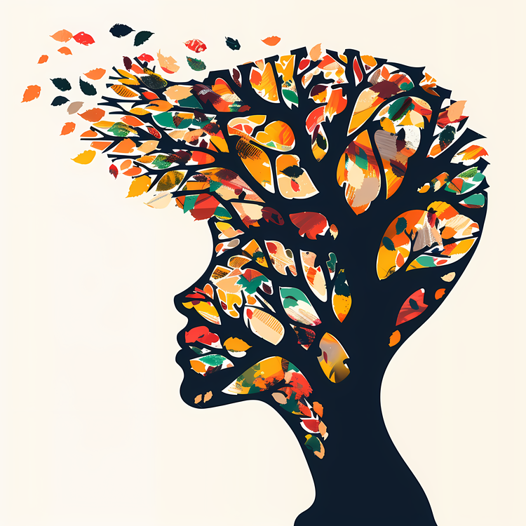 Mental Health,Tree Silhouette,Human Profile