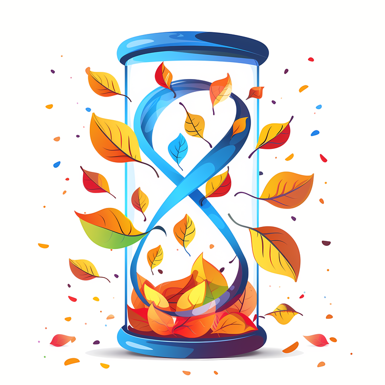 Renewal Day,Blue Hourglass With Leaves,Hourglass With Autumn Colors