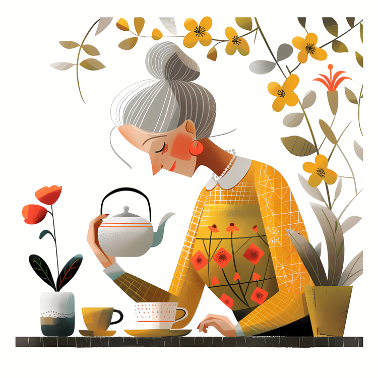Spring Tea,Elderly Woman,Tea