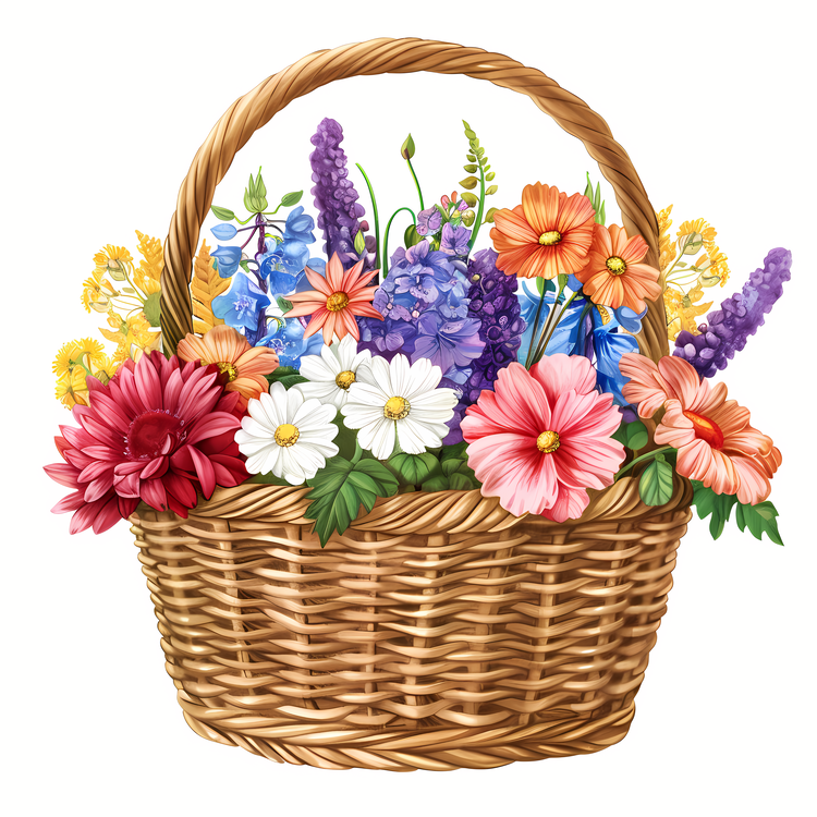 May Day,Colorful Basket Of Flowers,Spring Bouquet