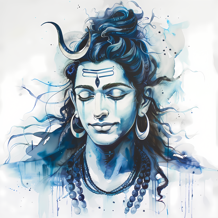 Shiva,Hindu Deity,Blue Watercolor