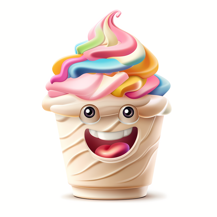 3d Cartoon Dessert,Ice Cream Cup,Smiling