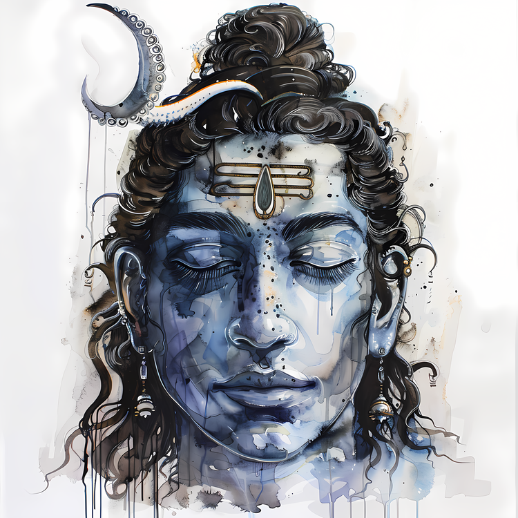 Shiva,Human Face,Watercolor