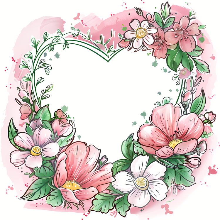Mothers Day,Floral Heart,Watercolor Floral Border