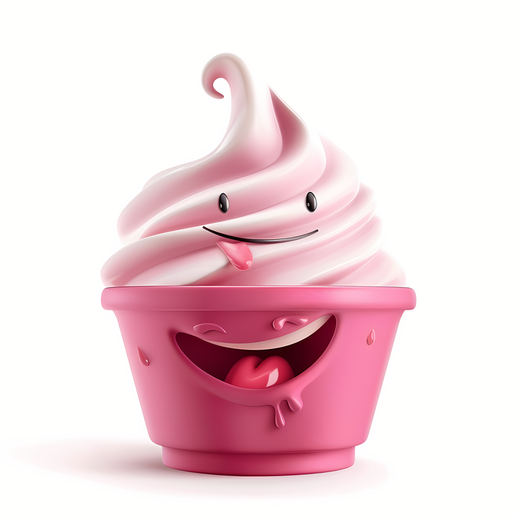 3d Cartoon Dessert,Pink Cupcake,Cartoon Style