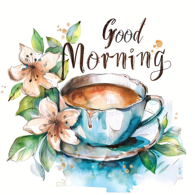 Good Morning,Watercolor,Cup Of Coffee
