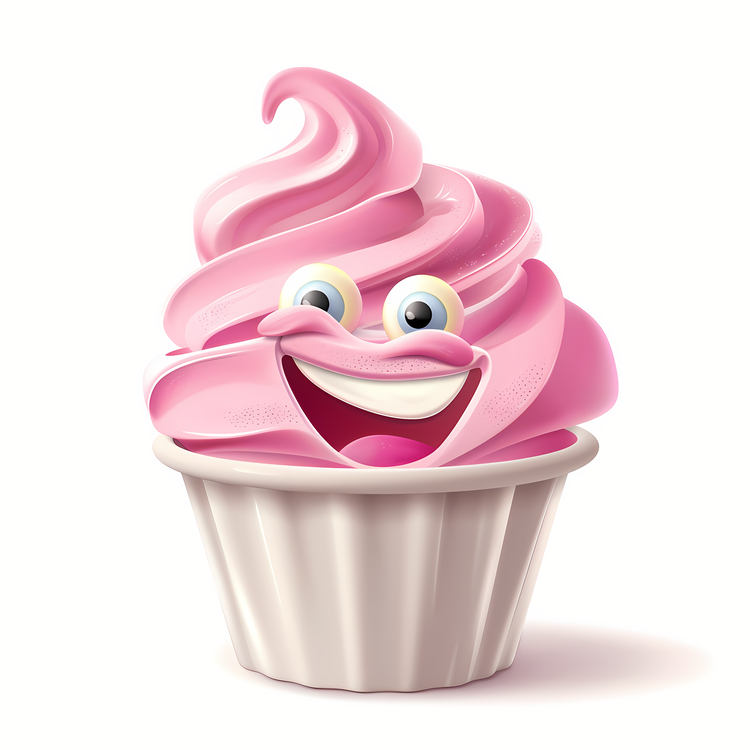 3d Cartoon Dessert,Pink Cupcake,Laughing