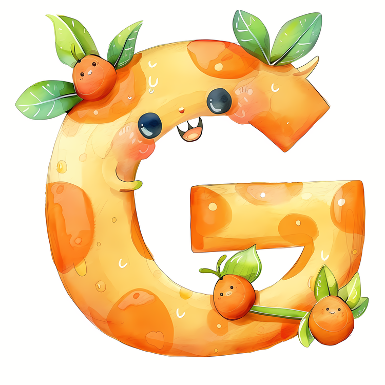 3d Cartoon Alphabet,Watercolor Illustration,Orange