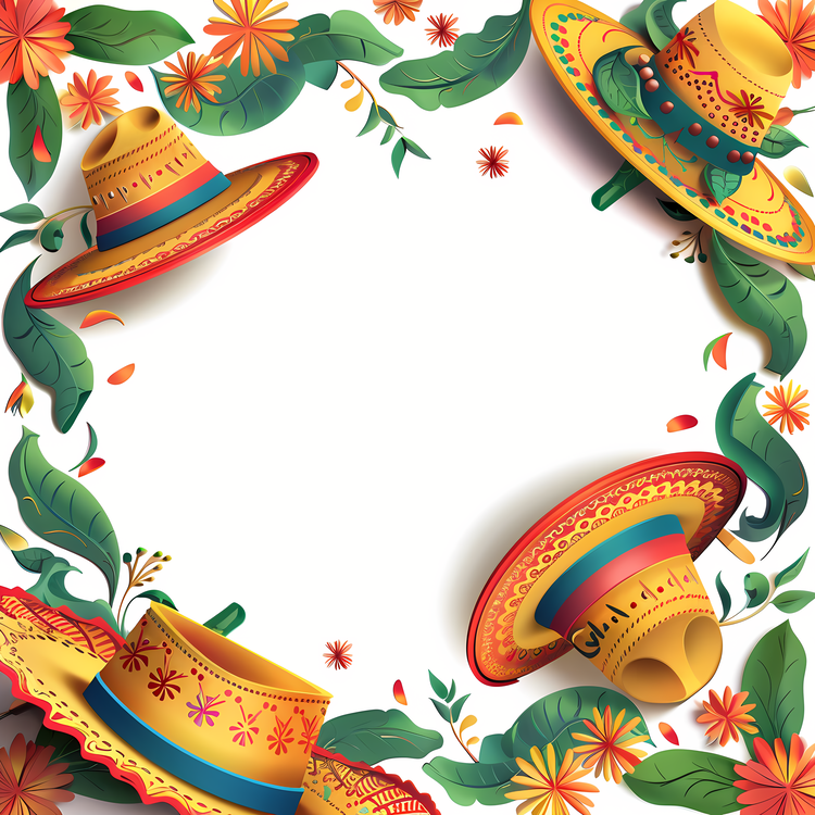 Cinco De Mayo,Mexican Sombreros,Floral Background