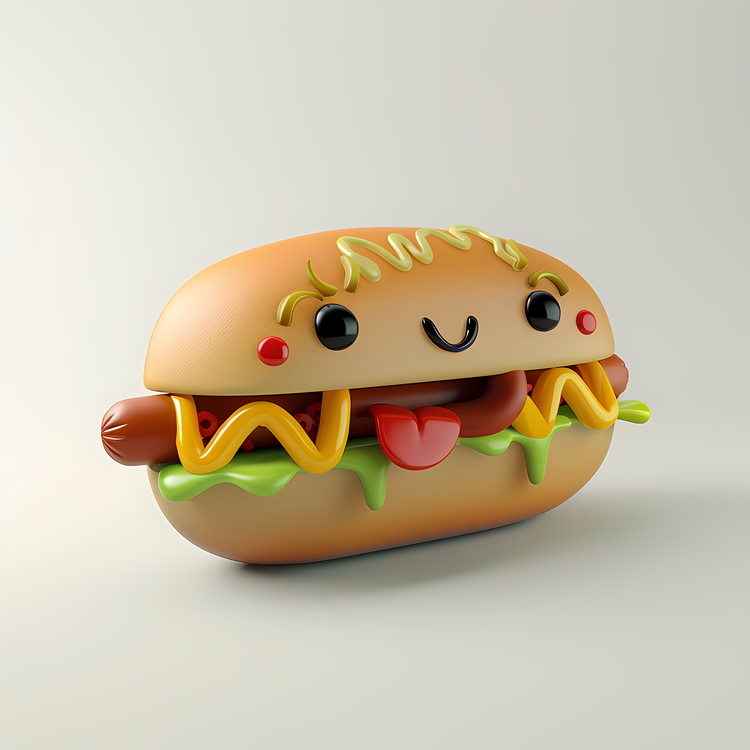3d Cartoon Food,Hotdog,Bun