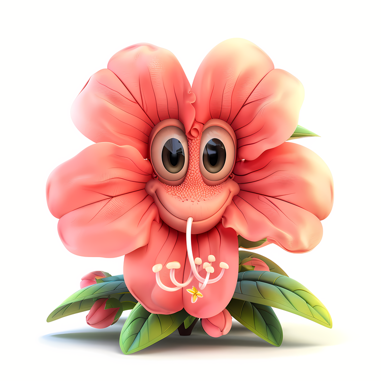 3d Cartoon Flowers,Pink Flower,Smiling Flower