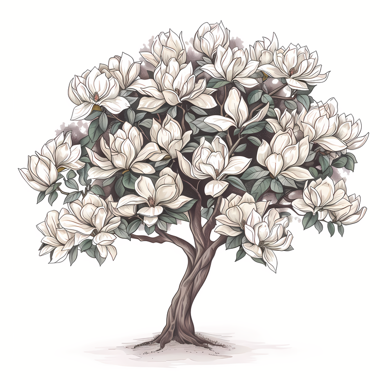 Magnolia Tree,Tree,Botanical Illustration