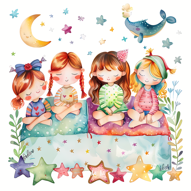 Sleepover Day,Children,Watercolor