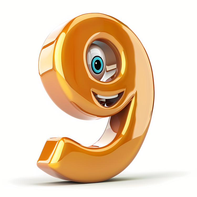 3d Cartoon Number,Smiling,Gold Color
