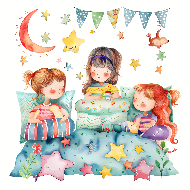 Sleepover Day,Watercolor,Children