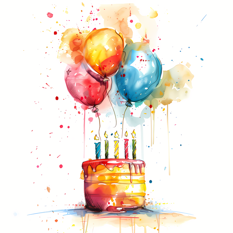 Birthday Wish,Birthday Cake,Watercolor Painting