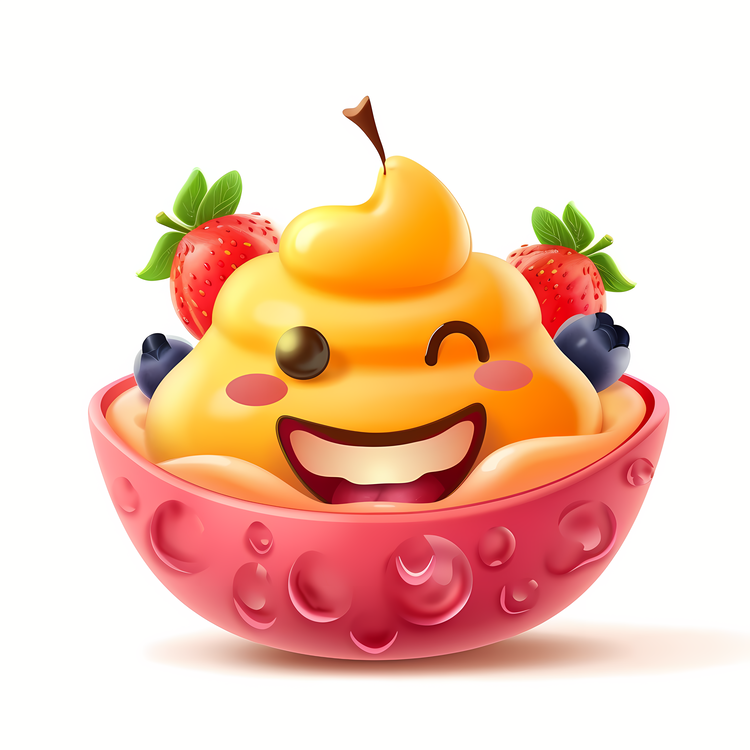 3d Cartoon Dessert,Smiling,Fruit