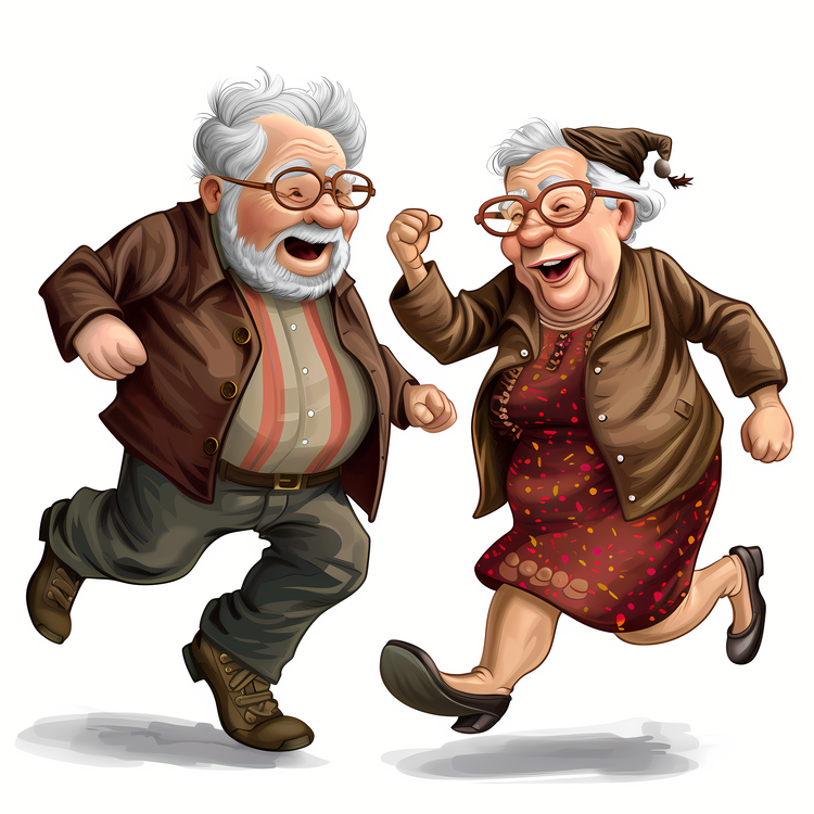 Dance Day,Old Man And Woman Running,Elderly Couple Running