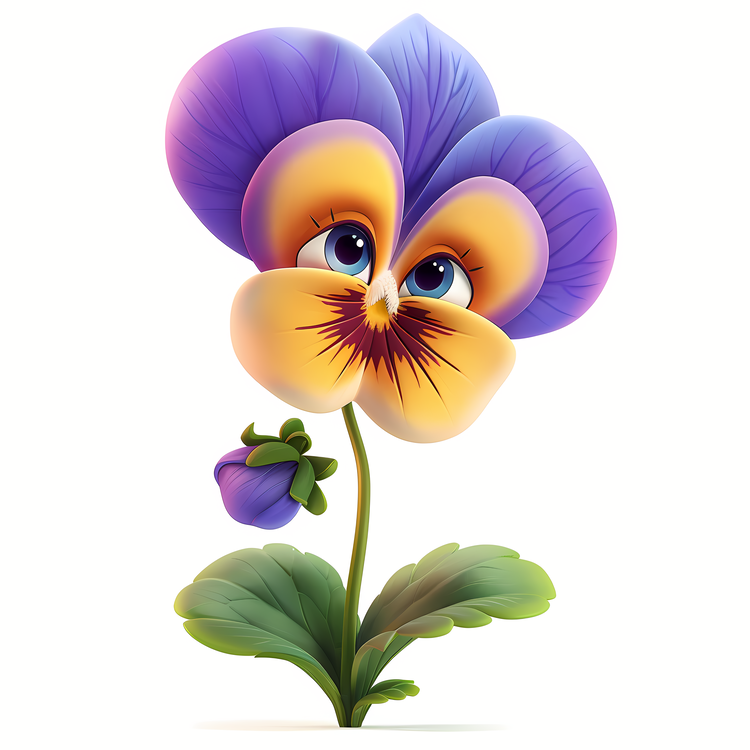 3d Cartoon Flowers,Pansy,Purple
