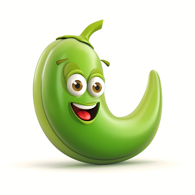 3d Cartoon Vegetable,Green Bean,Smiling