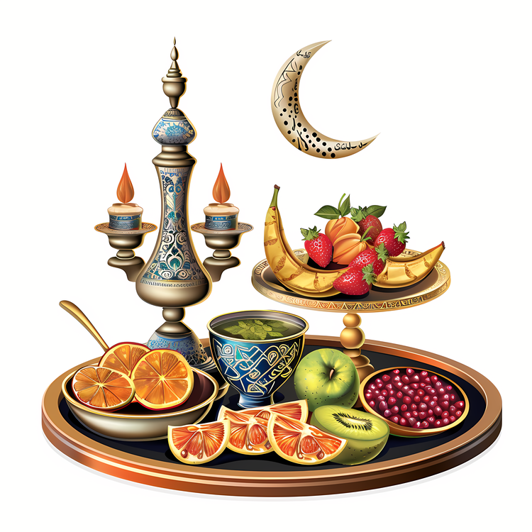 Ramadan Feast,Tray With Fruits And Candles,Fruit Tray
